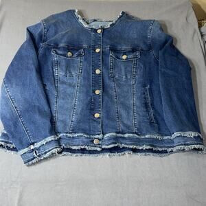Curve‎ Appeal Womens Button Up Collared Denim Jean Jacket Blue Size 3XL